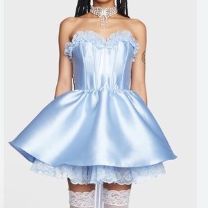 New Sugar Thrillz Baby Doll Forever Fancy Corset Dress mini Cinderella blue nwt